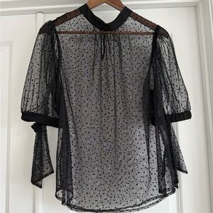 Anthropologie Black Sheer Polka Dot Blouse